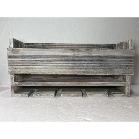 Rustic Gray Wall Mounted Wooden Wine Rack Shelf Holds 4 Bottles 4 Glasses - Picture 1 of 11